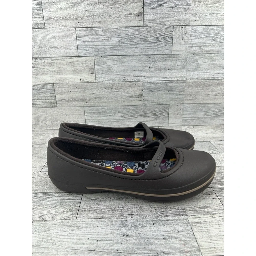 Crocs Mary Jane Flats Dark Brown Women Size 8 Comfort‎ Casual Shoes